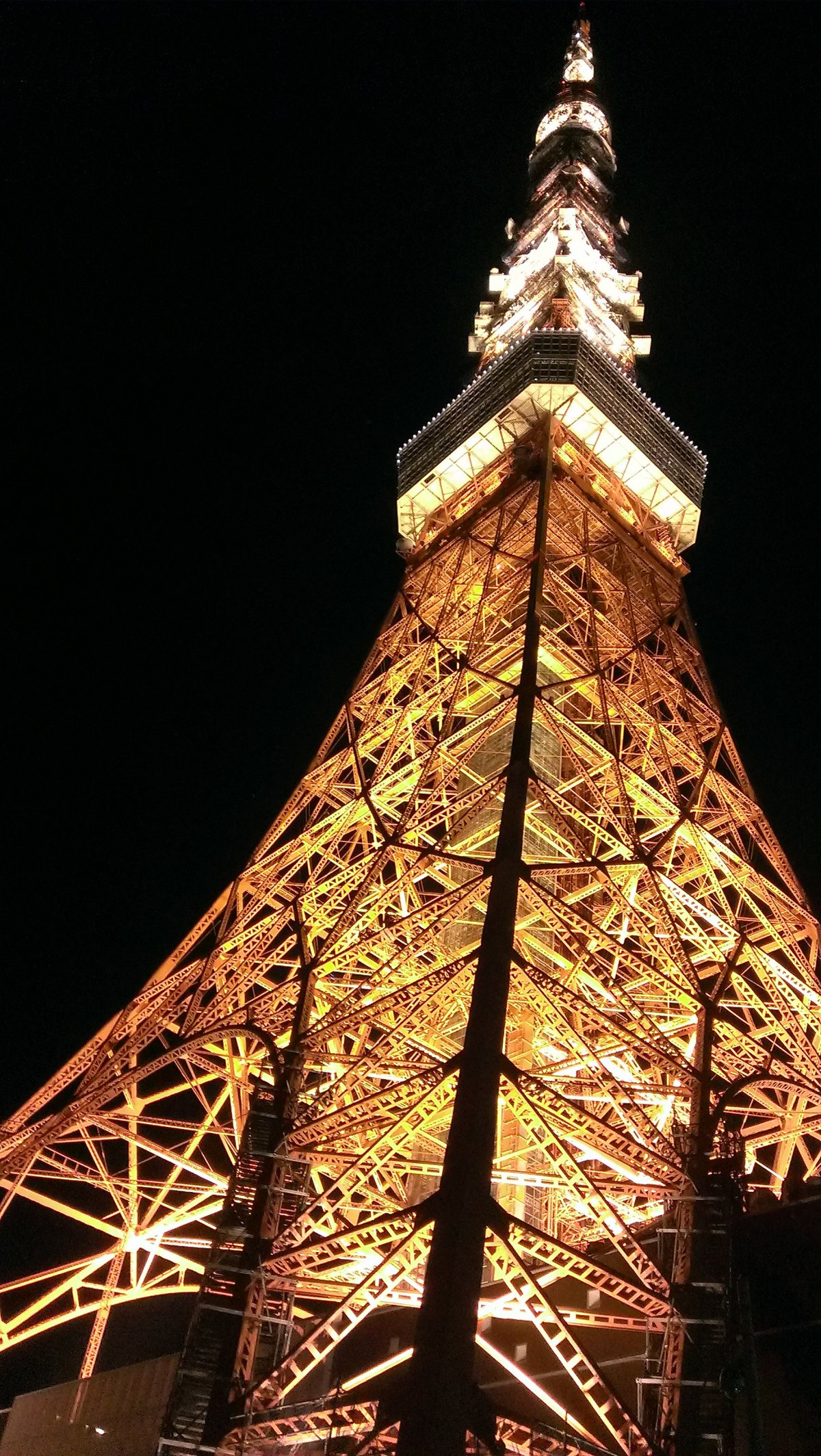 Picture of Tokyo Tower in Japan glowing in the dark