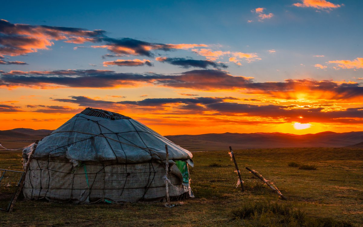Beautiful scenery picture of sunset in Gongger Grassland, Inner Mongolia