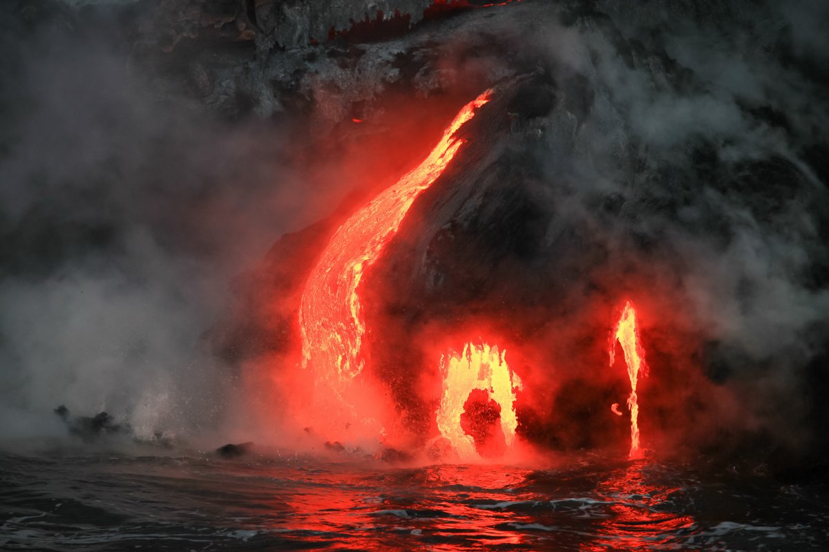 Pictures of magma hitting water