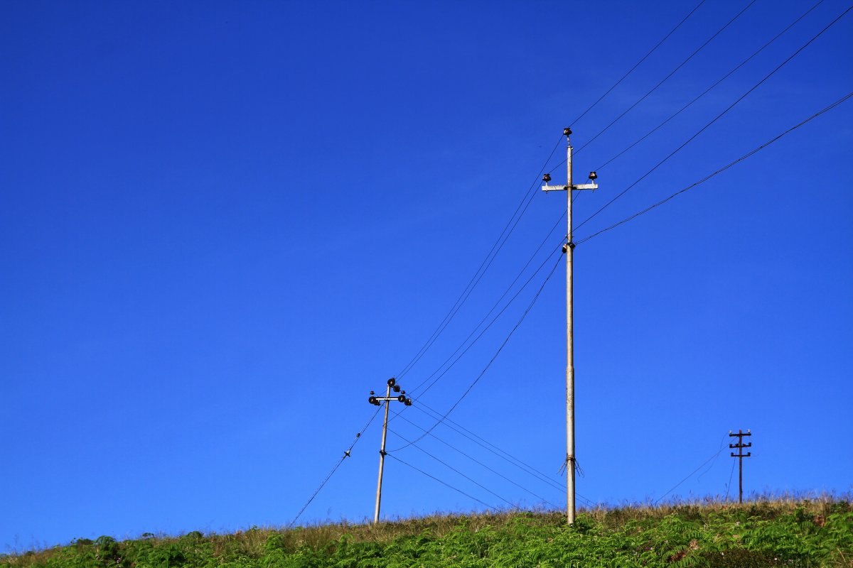 Picture of telephone pole under blue sky