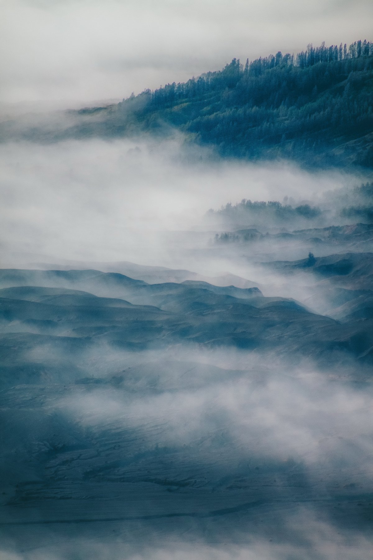 Pictures of beautiful scenery in the mountains surrounded by clouds and mist