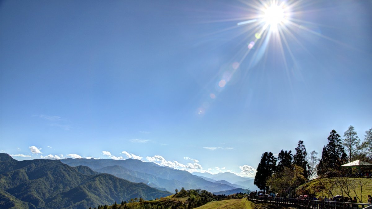 Sunshine blue sky distant mountain scenery pictures