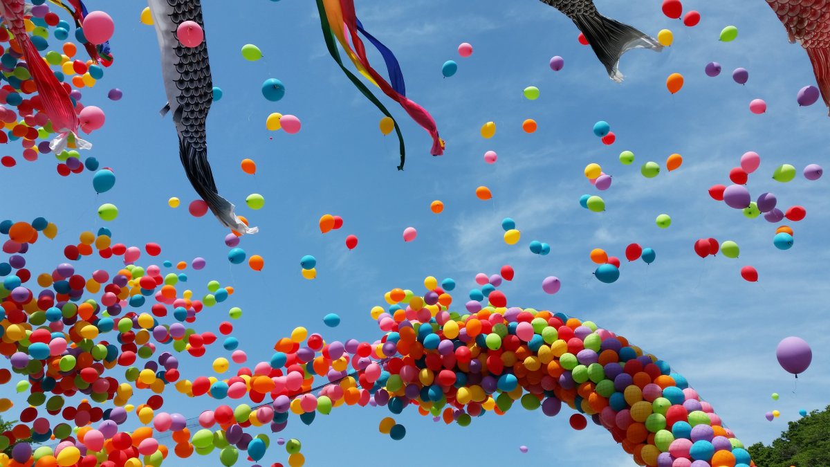 Celebration colorful balls floating in the sky picture