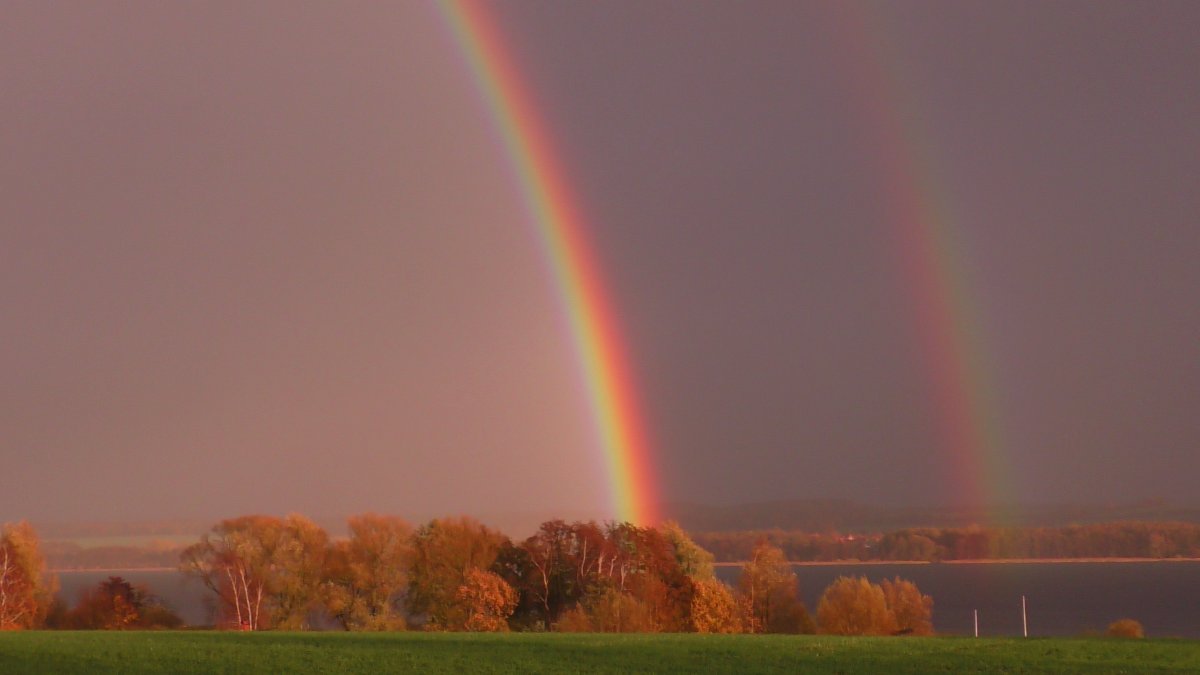 Beautiful double rainbow sky picture