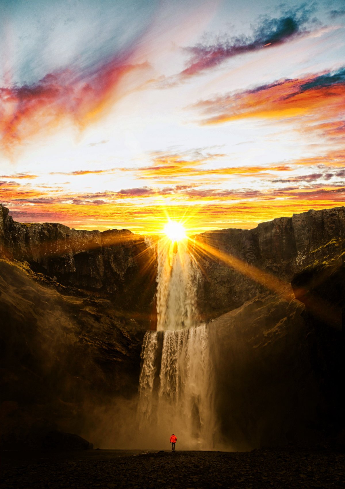 waterfall sunrise scenery picture