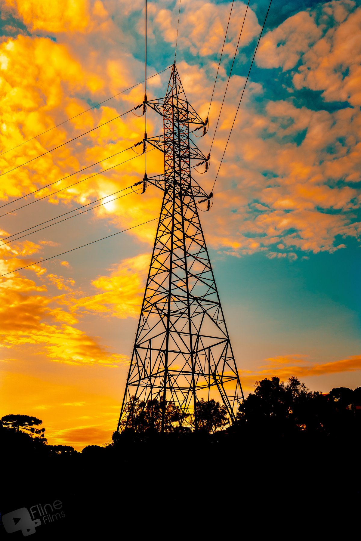 Picture of electric wire tower at dusk