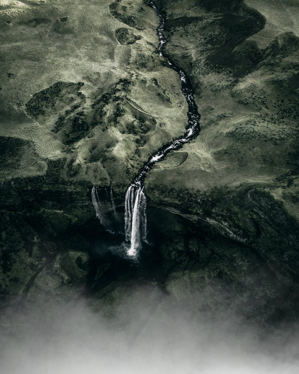 Aerial photo of mountain stream water