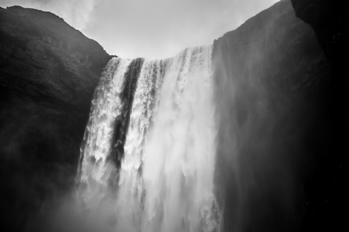 Iceland waterfall black and white picture
