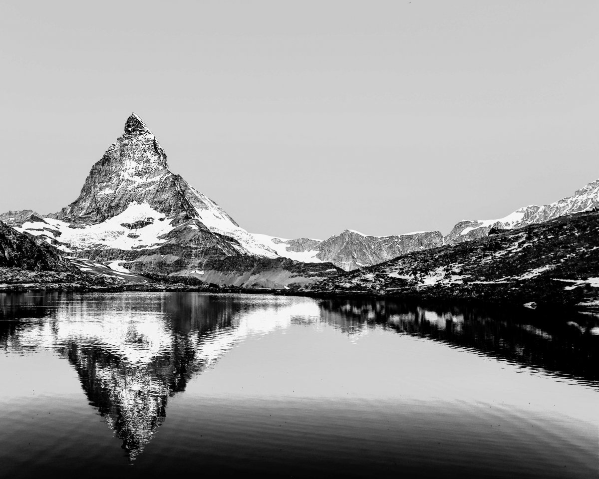 Mountain lake landscape black and white pictures