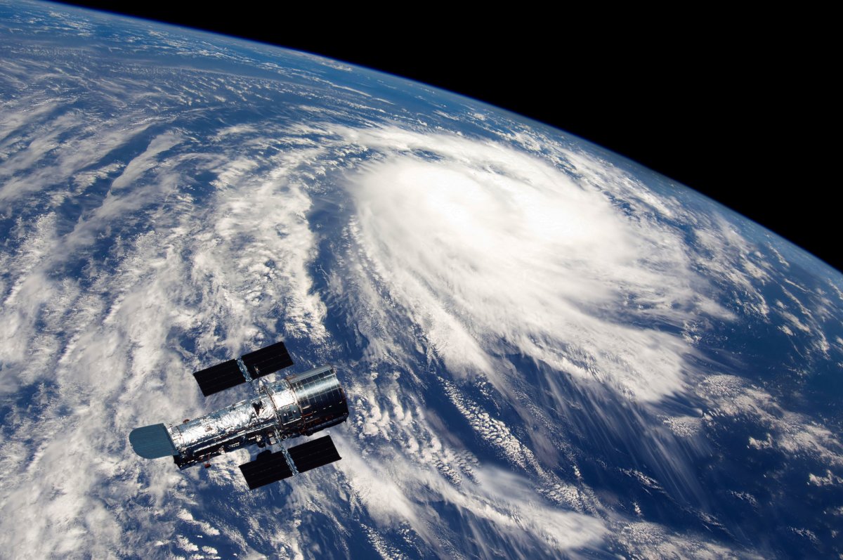 Satellite and cloud pictures above the earth