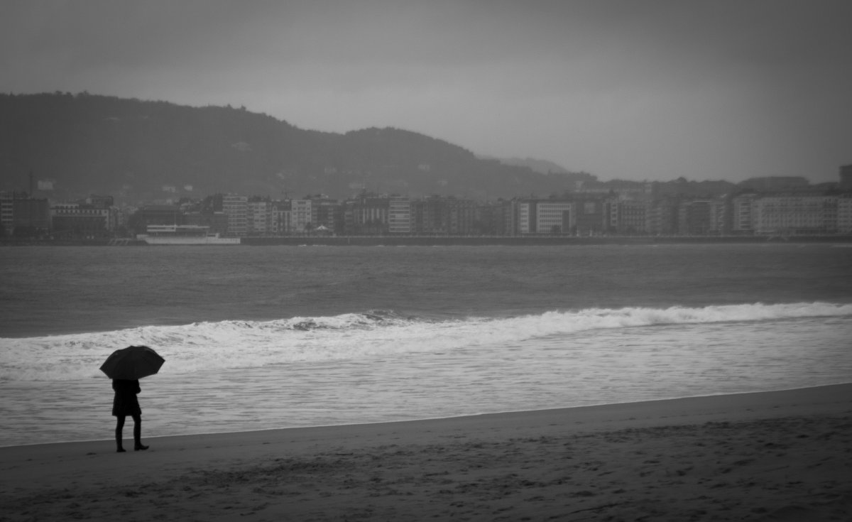 Sad mood beach black and white pictures