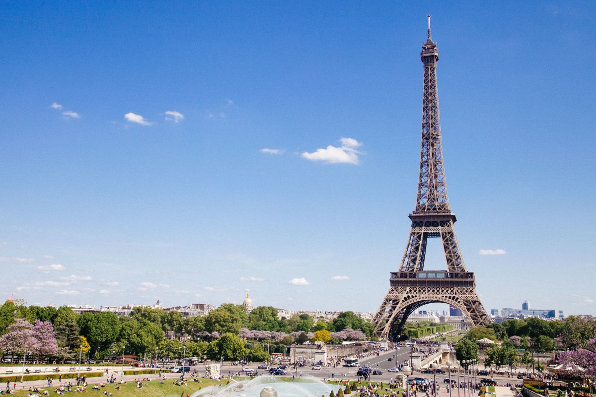 Eiffel Tower architectural landscape picture in Paris, France