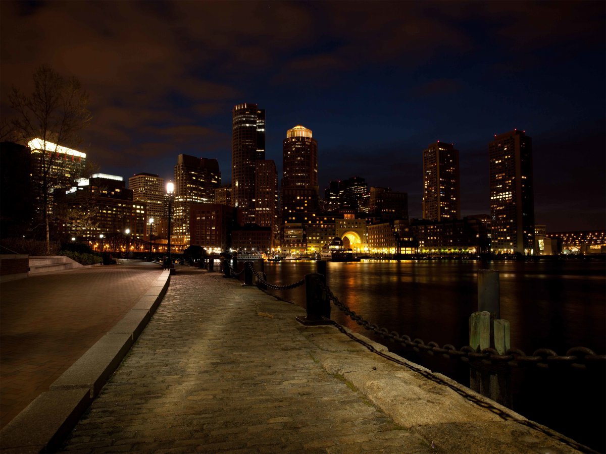 Boston city night view pictures