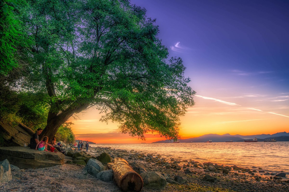 Evening scenery picture of Kitsilano Beach in Vancouver, Canada